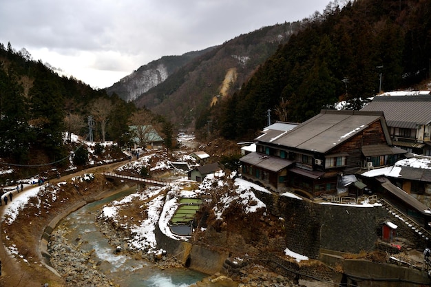 Vue de la vallée dans le parc national de Jigokudani au Japon