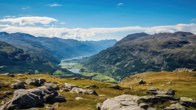 Une vue sur la vallée du haut d'une montagne