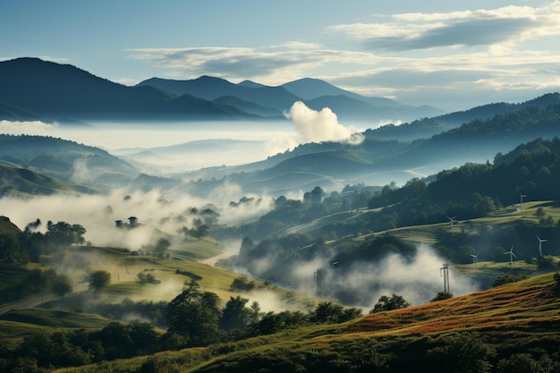 Vue de la vallée recouverte de brouillard