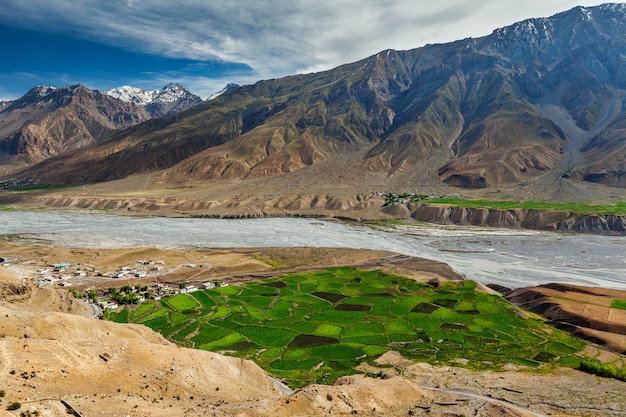 Vue sur la vallée de Spiti et la rivière Spiti dans l'Himalaya, en Inde