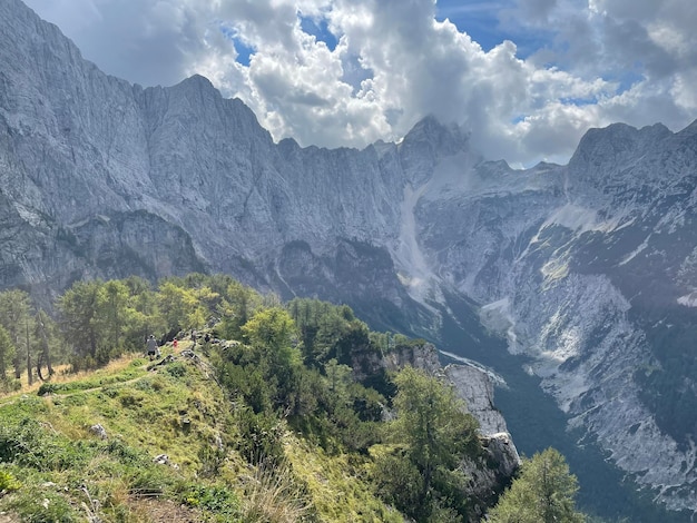 Photo vue sur la vallée verdoyante des alpes slovènes sur le chemin de mala mojstrovka