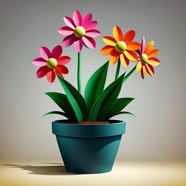 Vue vectorielle 3D d'une fleur 3D dans un pot