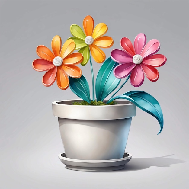 Vue vectorielle 3D d'une fleur 3D dans un pot