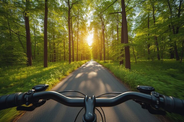 une vue en vélo de la route de printemps à la lumière du soleil photographie professionnelle