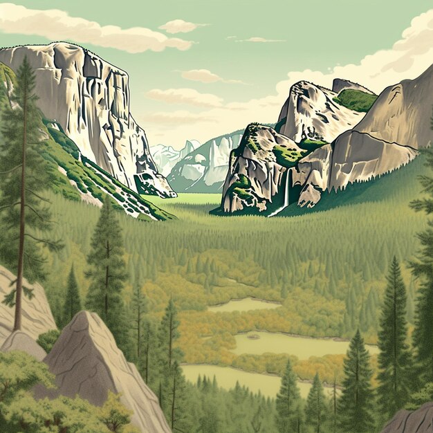 Vue verte panoramique de la vallée de Yosemite illustration 9