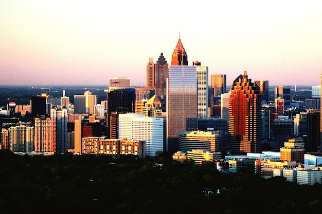 Photo vue de la ville au coucher du soleil