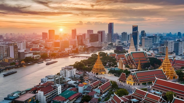 Vue de la ville de Bangkok au coucher du soleil