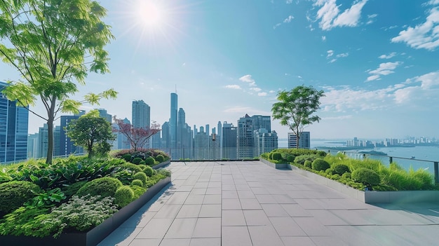 Vue de la ville depuis le jardin panoramique sur le toit