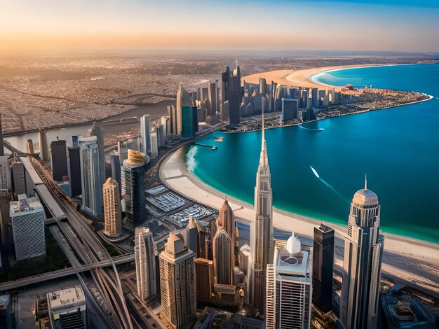 Une vue sur la ville de Dubaï depuis le sommet d'un gratte-ciel