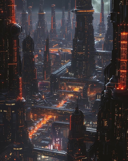 une vue d'une ville futuriste la nuit