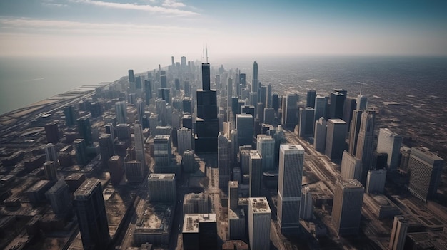 Une vue d'une ville avec l'horizon de Chicago en arrière-plan.