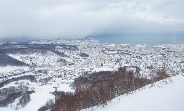 Vue sur la ville d&#39;Otaru depuis la montagne de Tenguyama en hiver