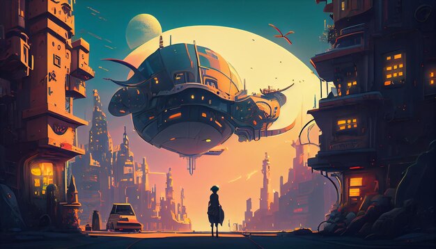 Vue de la ville technologique futuriste sur le concept d'illustration numérique de la planète extraterrestre AI générative