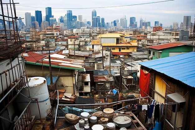 Photo une vue de la ville d'un toit avec une ville en arrière-plan