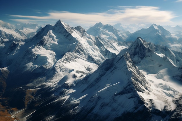 La vue à vol d'oiseau met en valeur les magnifiques Alpes suisses dans toute leur splendeur