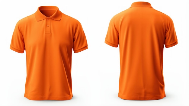 Photo vues avant et arrière d'une maquette de vêtements polo orange pour hommes isolée sur fond blanc