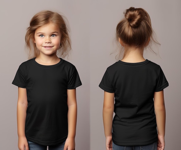 Vues avant et arrière d'une petite fille portant un T-shirt noir