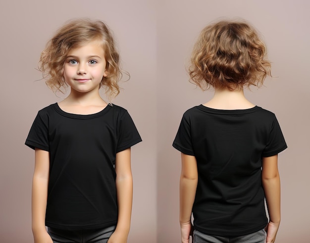 Vues avant et arrière d'une petite fille portant un T-shirt noir