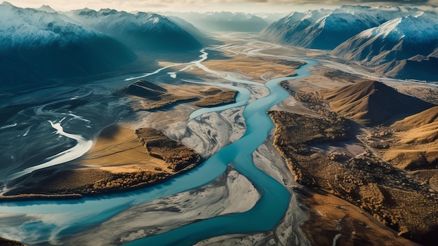 Vues à couper le souffle sur les montagnes et la voie navigable AI Generated