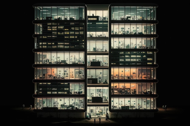 Vues nocturnes de grandes structures de bureaux