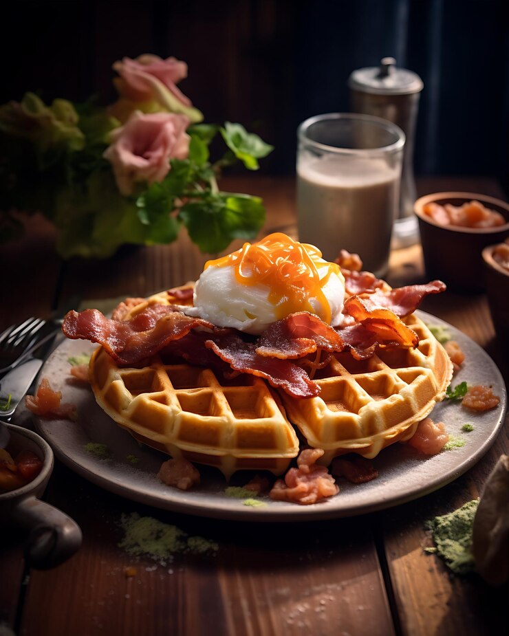 Photo waffle au bacon avec fromage blt