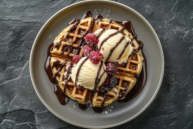 Waffles belges avec crème glacée et baies