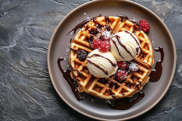 Waffles belges avec crème glacée et baies