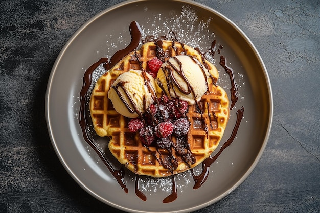 Waffles belges avec crème glacée et baies