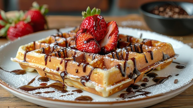 Waffles décadentes avec des fraises et du chocolat