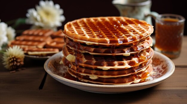 Photo des waffles hollandais remplis de caramel tentants