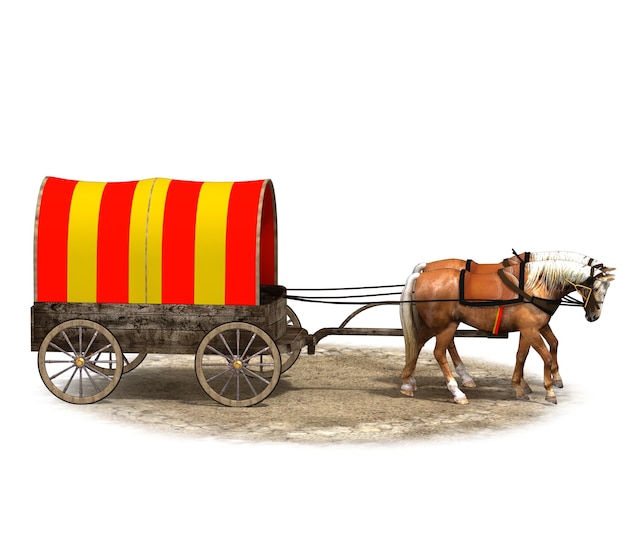 Wagon colons cheval wagon rendu 3D illustration 3D