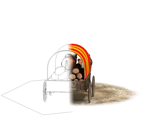 Wagon colons cheval wagon rendu 3D illustration 3D
