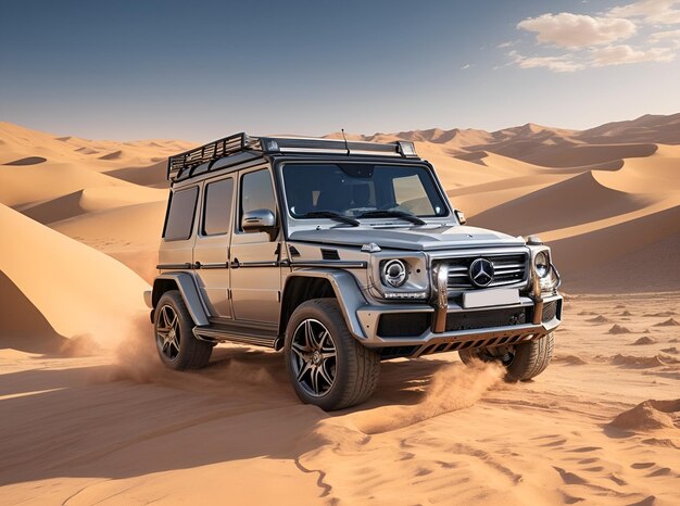 Photo un wagon mercedes benz g dans un désert chaud