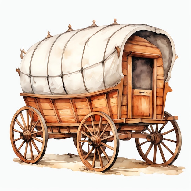 wagon recouvert d'aquarelle ouest sauvage ouest cow-boy désert illustration clipart