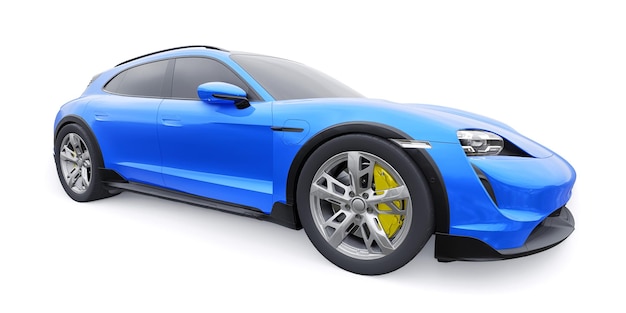 Wagon de sport électrique bleu pour le rendu 3d des zones urbaines et rurales