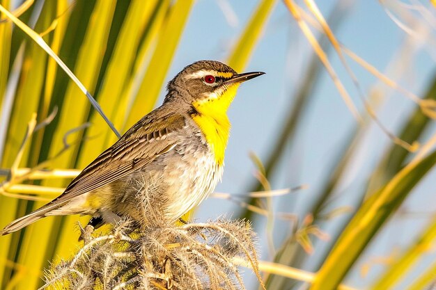 Un warbler à gorge jaune dans un palmier