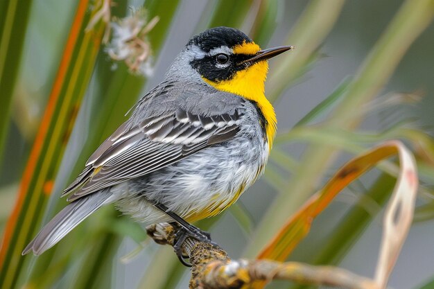 Un warbler à gorge jaune dans un palmier