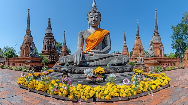 Photo wat yai chai mongkhon temple sacré d'ayutthaya avec un bouddha géant allongé historique