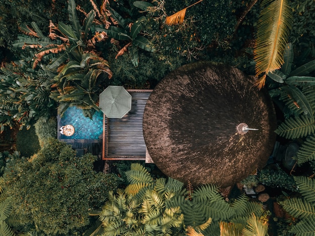 Week-end de vacances relaxant dans le luxe avec la villa tropicale dans la jungle, piscine luxueuse à Bali, Indonésie