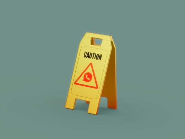 Whatsapp Wet Floor Sign Yellow Attention Danger Social Media Marketing Illustration 3D Render