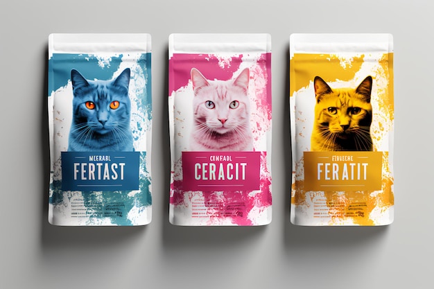 Photo whisker delights est une maquette d'étiquette d'aliments pour chats pour la promotion.