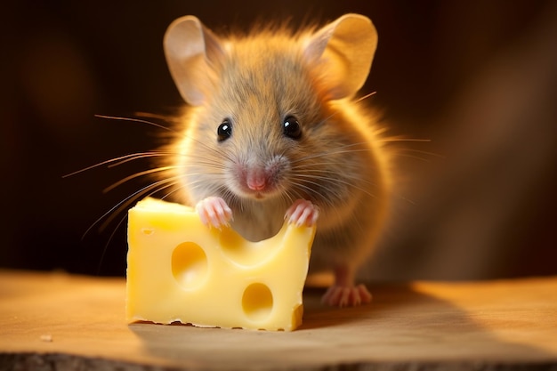 Whiskered Delight Petite souris dégustant du fromage AI générative