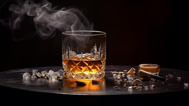whisky dans un verre sur fond noir