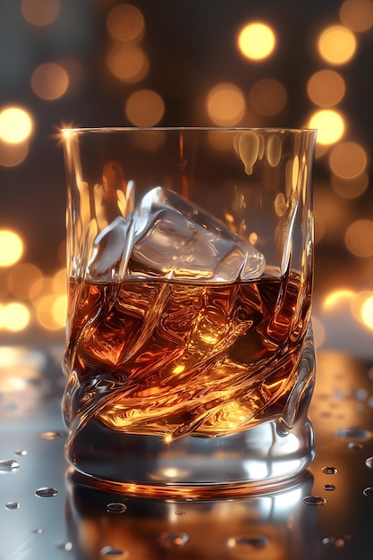 Le whisky sur les rochers Un verre étincelant au milieu d'une lumière ambiante chaude