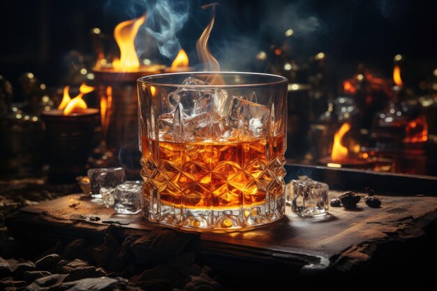 Whisky Scotch Brandy boisson alcoolisée à forte saveur Orge seigle blé ou maïs peut être utilisé pour faire du whisky Alcool de luxe une boisson pour la détente Bannière publicitaire photo créative