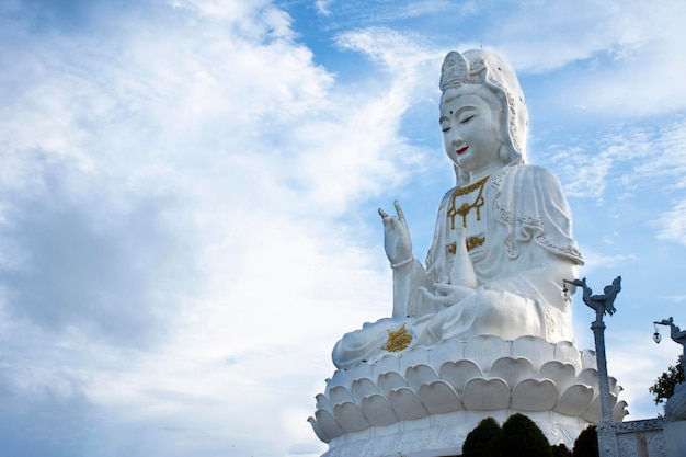 White Quan Yin ou Kuan Yin statue de la déesse chinoise au temple Wat Huay Pla Kang à Chiang Rai Thaïlande