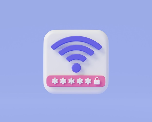 WIFI avec icône de mot de passe sur fond rose Internet sans fil Symbole Wifi Protection sans fil Zone Wifi Connexion Wifi Sécurité wifi Concept d'accès Wifi Illustration de rendu minimale 3d