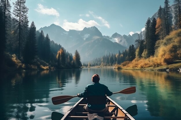 Wild Lake Canoeing Aventure en plein air dans les montagnes Generative Ai