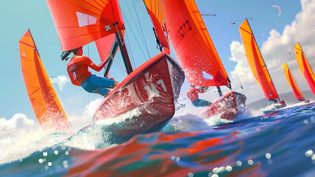 Photo les windsurfeurs s'affrontent en mer illustrations 3d illustrations génératives d'ia