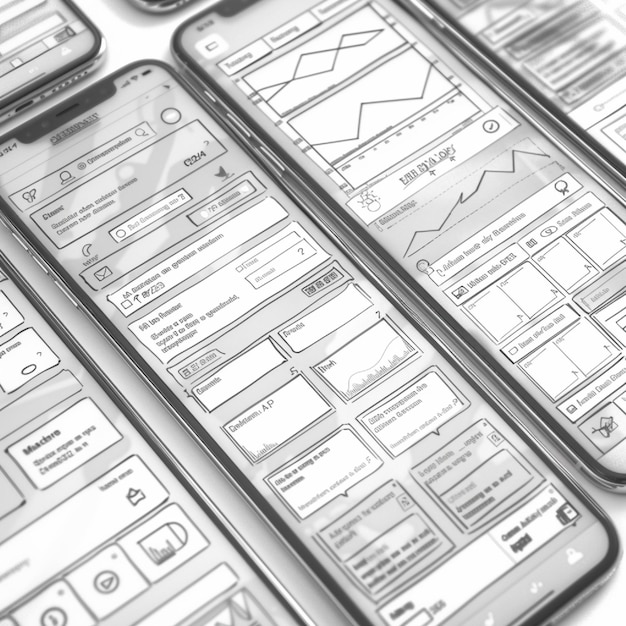 Un wireframe pour une application de nouvelles axée sur la lisibilité et l'accès facile à différentes catégories de nouvelles